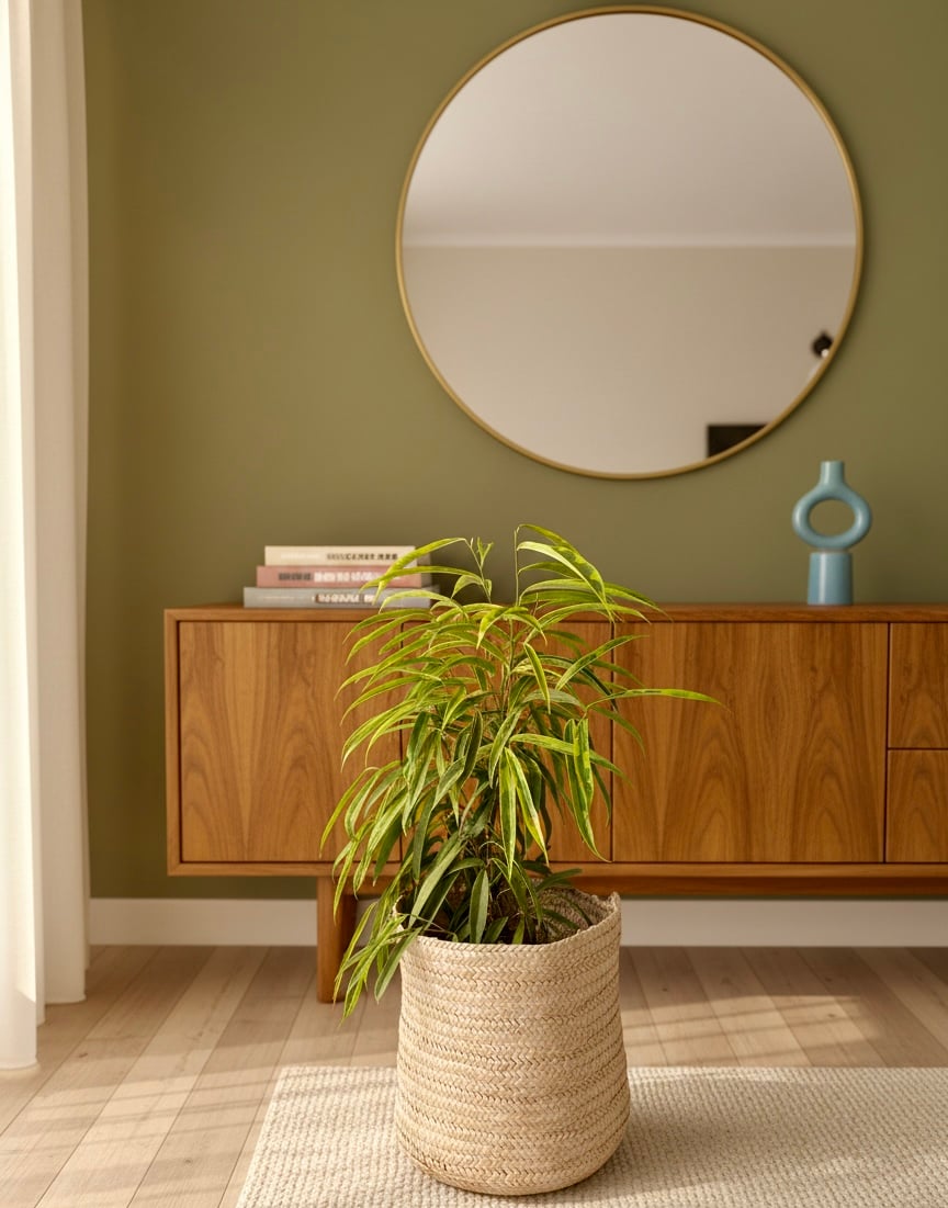 Plante ficus alii avec cache pot en fibre de palmier 