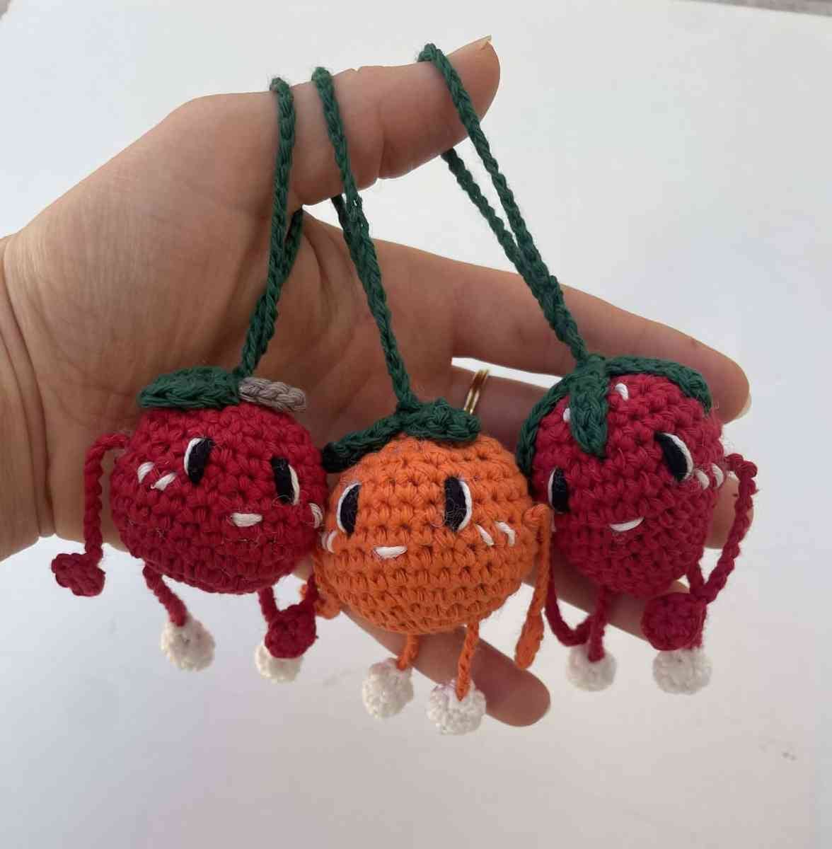 Charms au crochet en forme d’orange,fraise,pomme