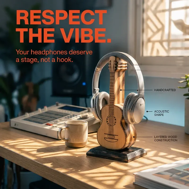 Porte-Casque en Bois Nobles Guitare Acoustique