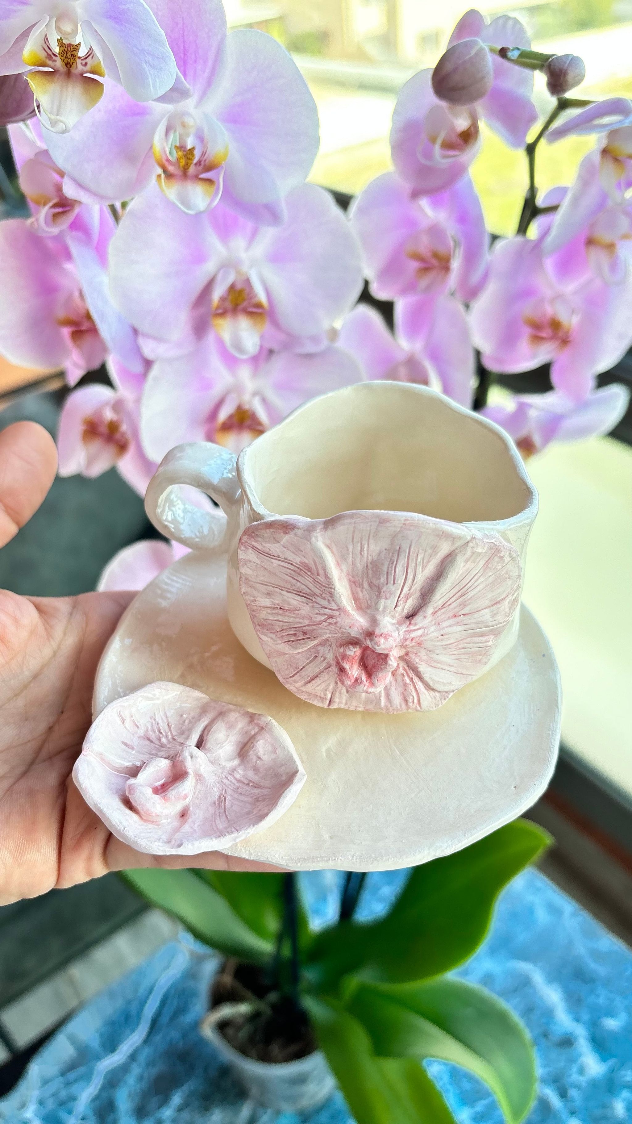 Tasse et sous tasse orchidée pink