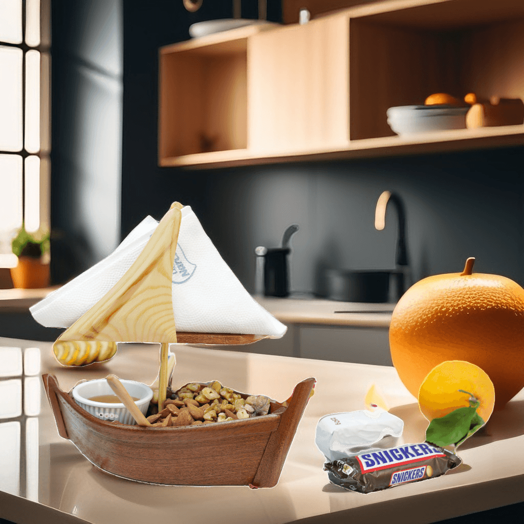 Présentoir artisanal en bois en forme Mini Flouka,