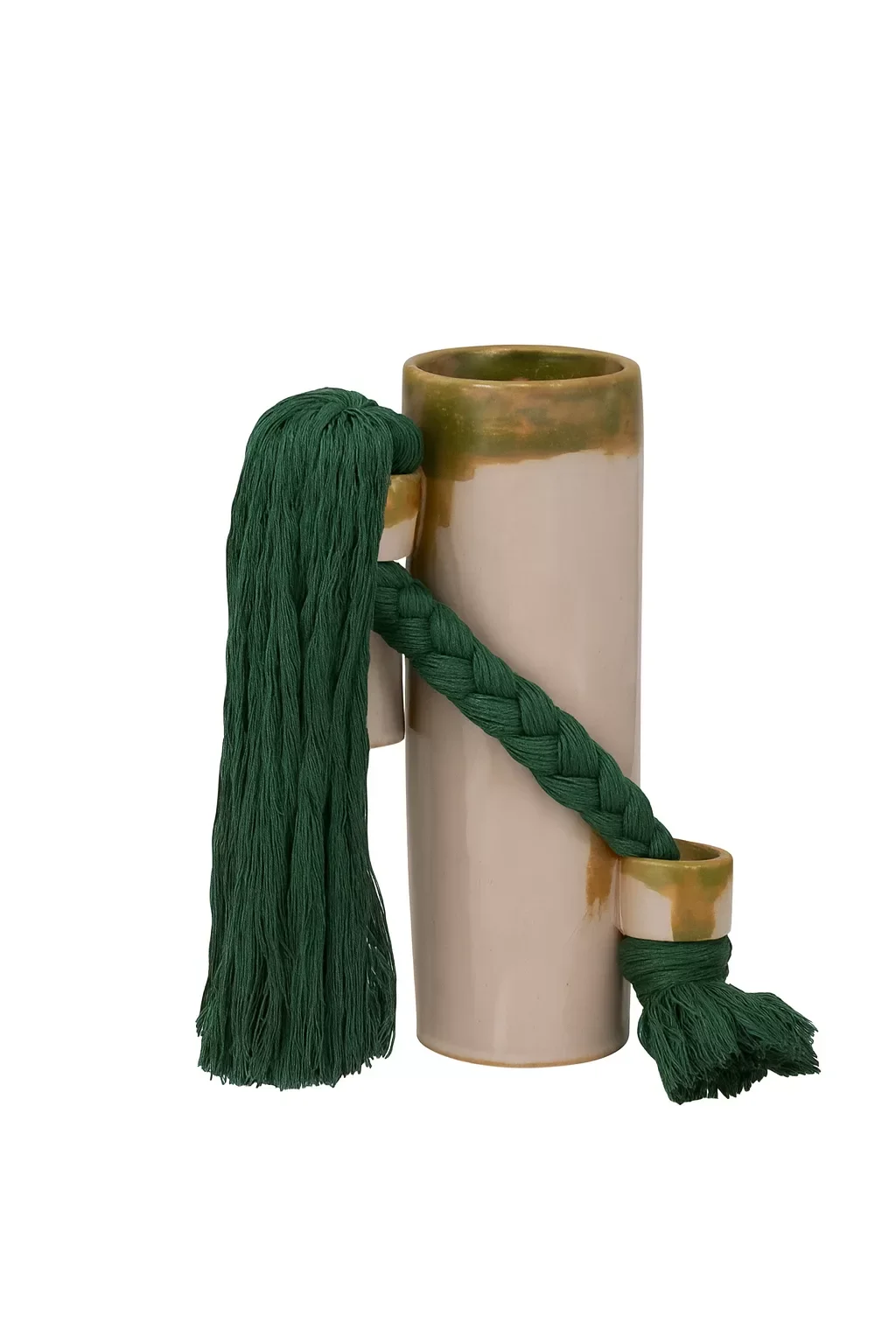 Vase décoratif en céramique avec corde tressée verte