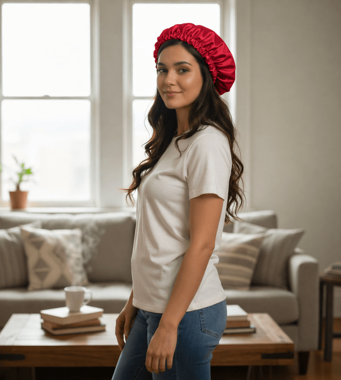 Bonnet Nuit Satin Rouge Élégant - Luxe et Protection Capillaire