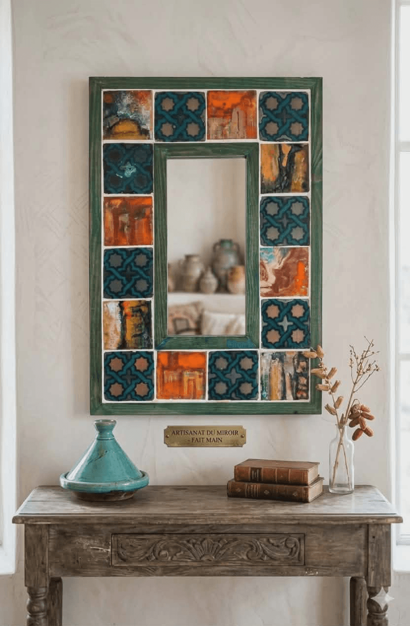 Miroir rectangulaire en céramique Cadre en bois