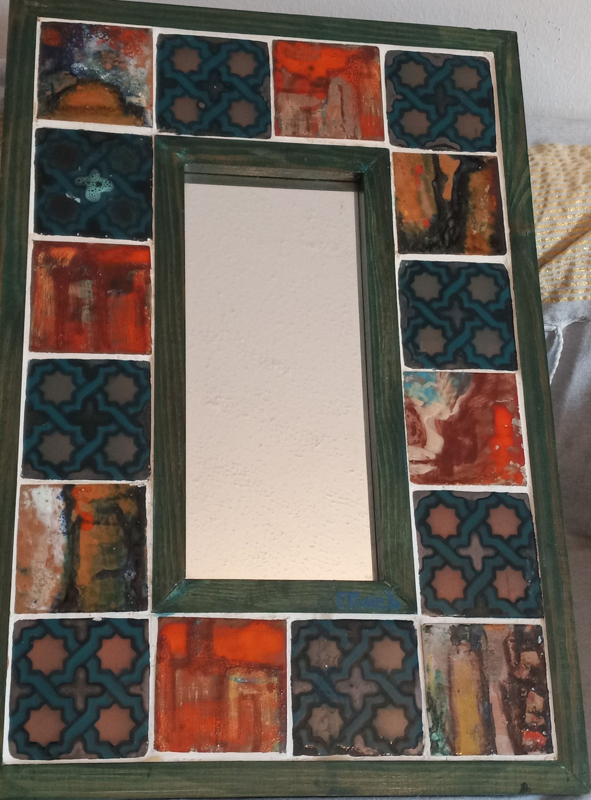 Miroir rectangulaire en céramique Cadre en bois