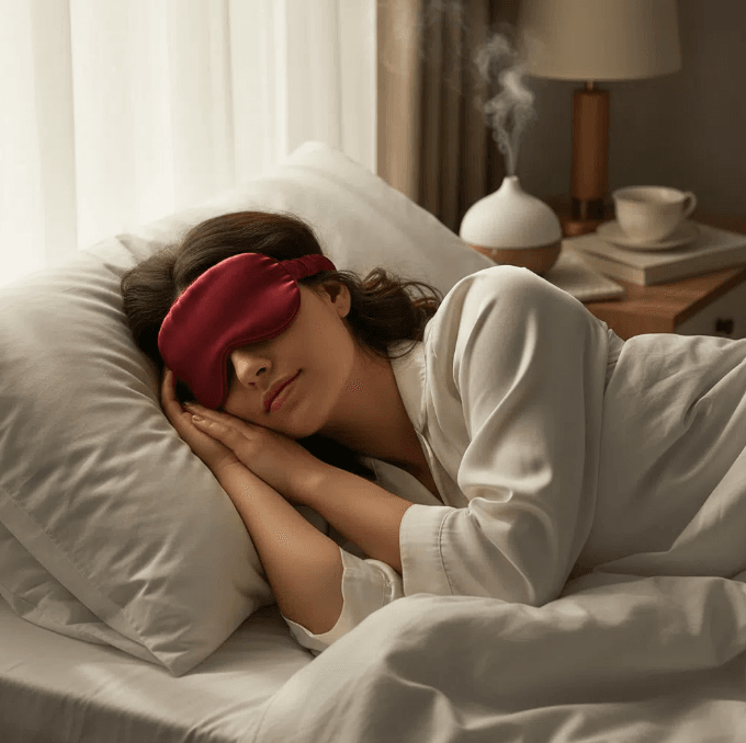 Masque de sommeil en satin rouge - Luxe & Relaxation