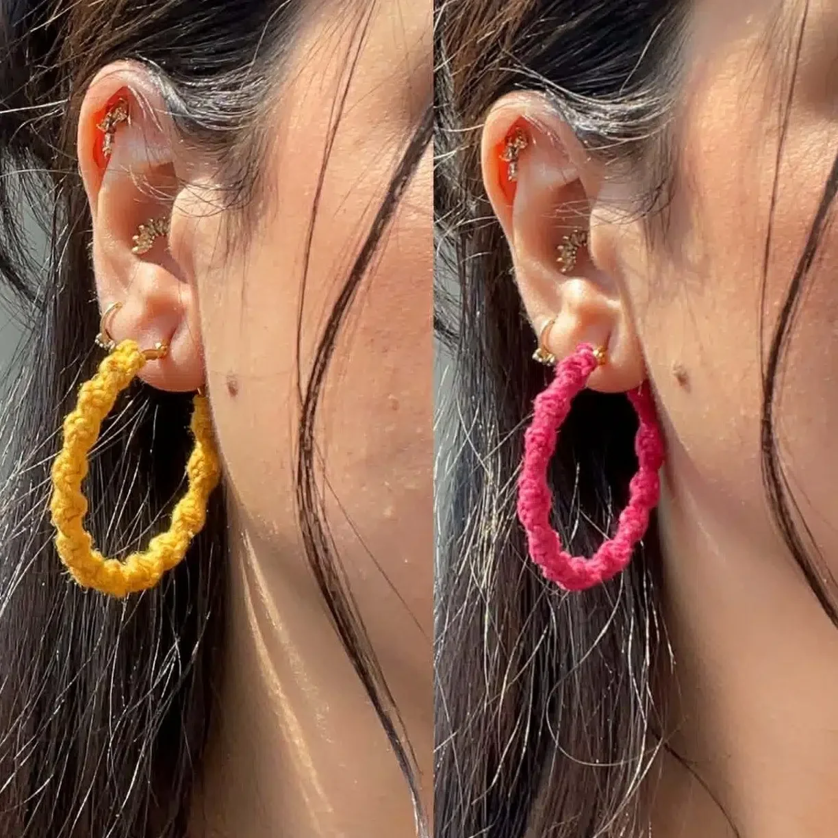 Boucles d’oreilles artisanales multicolores en coton – 2 tailles