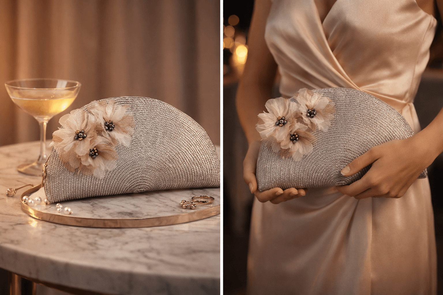 Pochette fleur Grège 