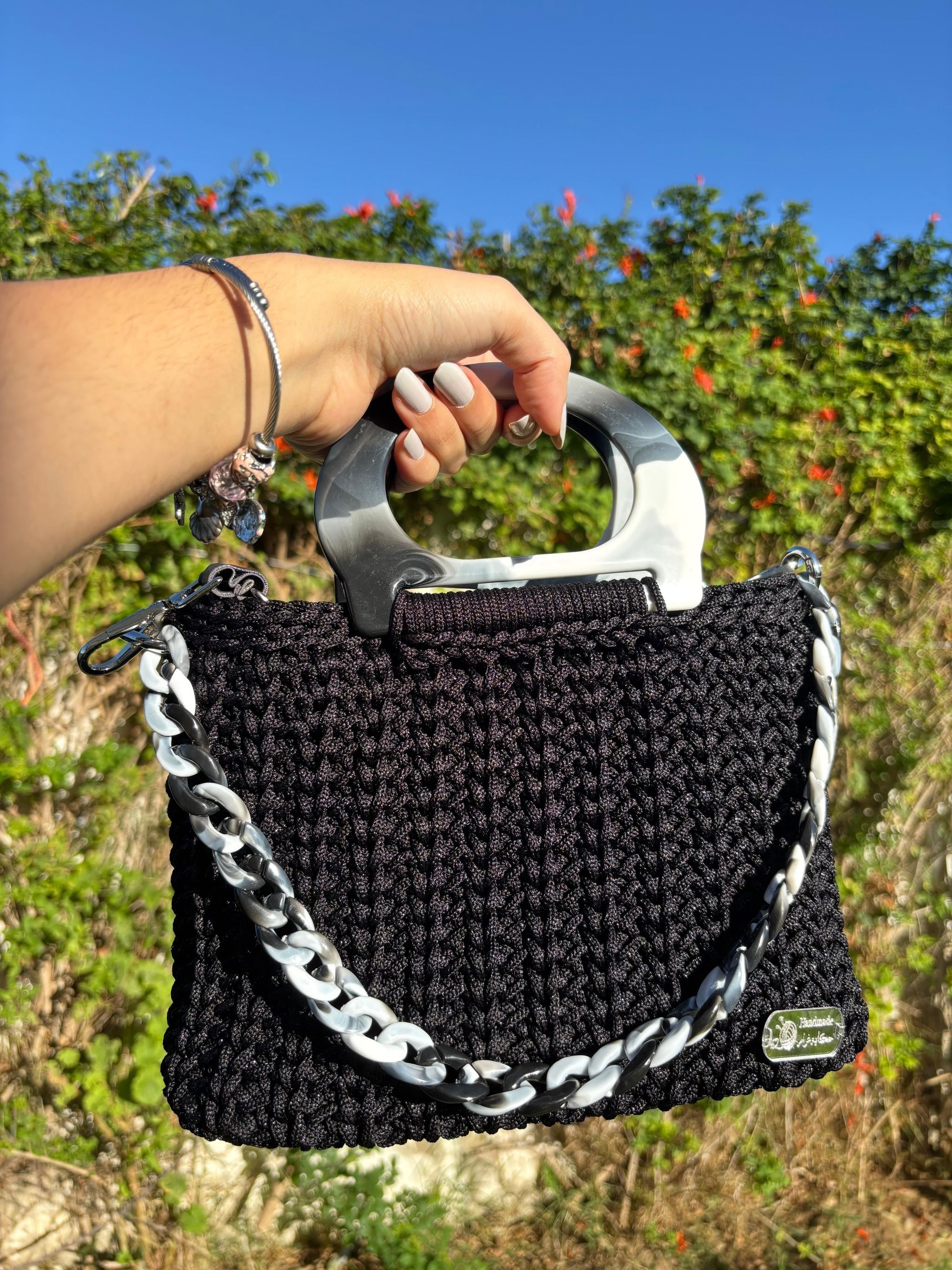 sac Noir anses effet marbré fait main