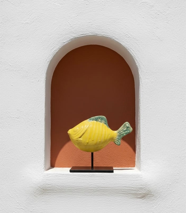 Poisson en céramique avec socle en métal 